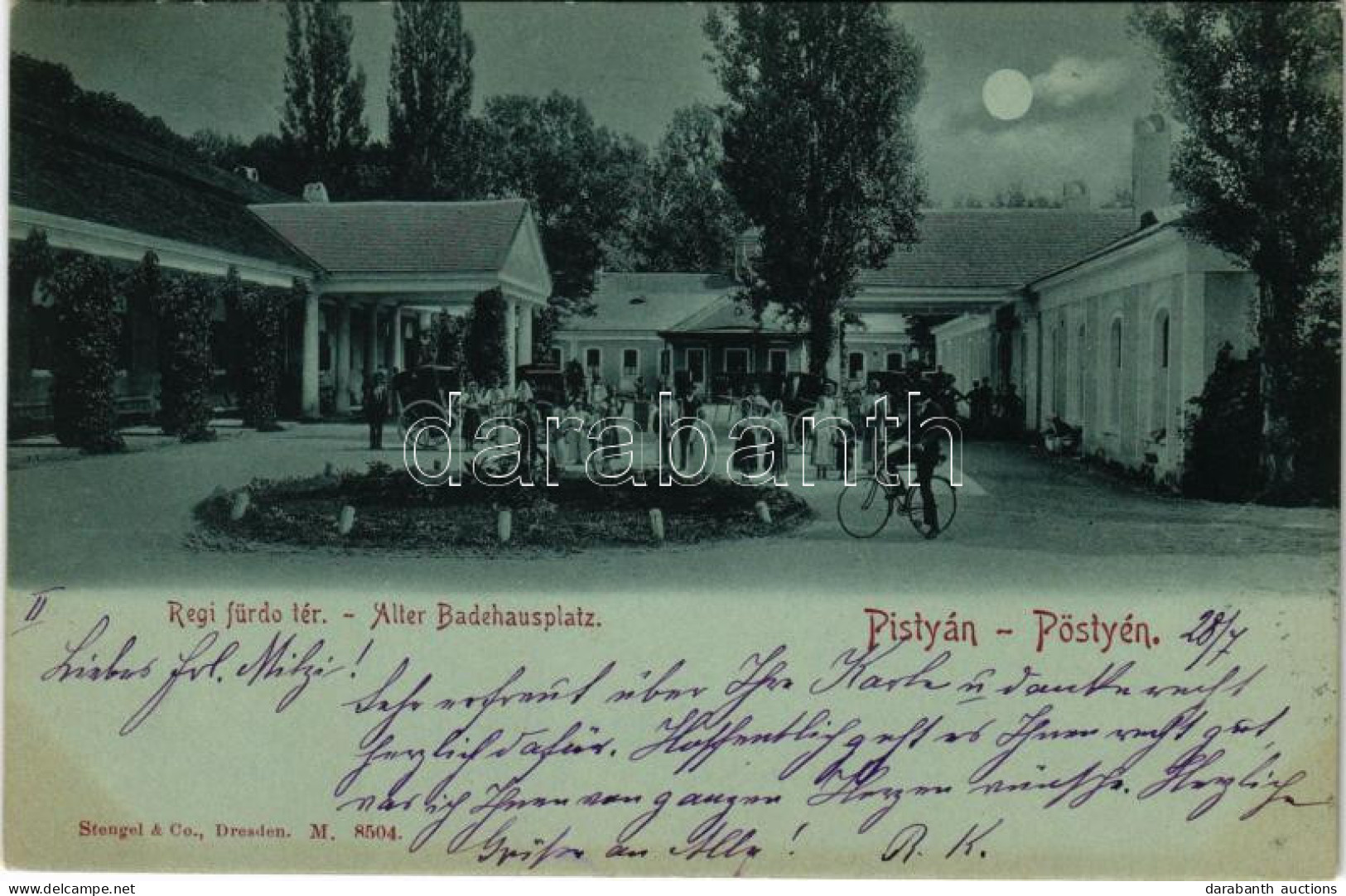 T2/T3 1898 (Vorläufer) Pöstyén, Pystian, Piestany; Régi Fürdő Tér Este, Fürdőkocsisok, Kerékpáros / Old Spa At Night, Sp - Unclassified