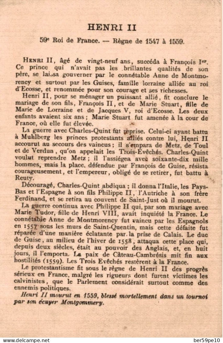 CHROMO HENRI II 59è ROI DE FRANCE REGNE DE 1547 A 1559 - Andere & Zonder Classificatie