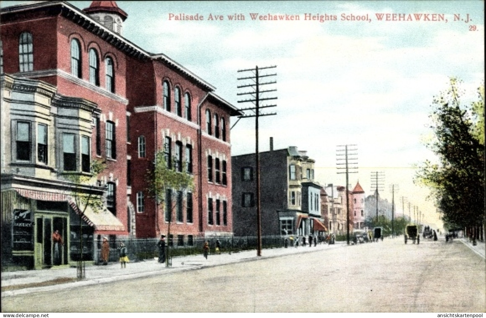 CPA Weehawken New Jersey USA, Palisade Ave Mit Weehawken Heights School - Autres & Non Classés