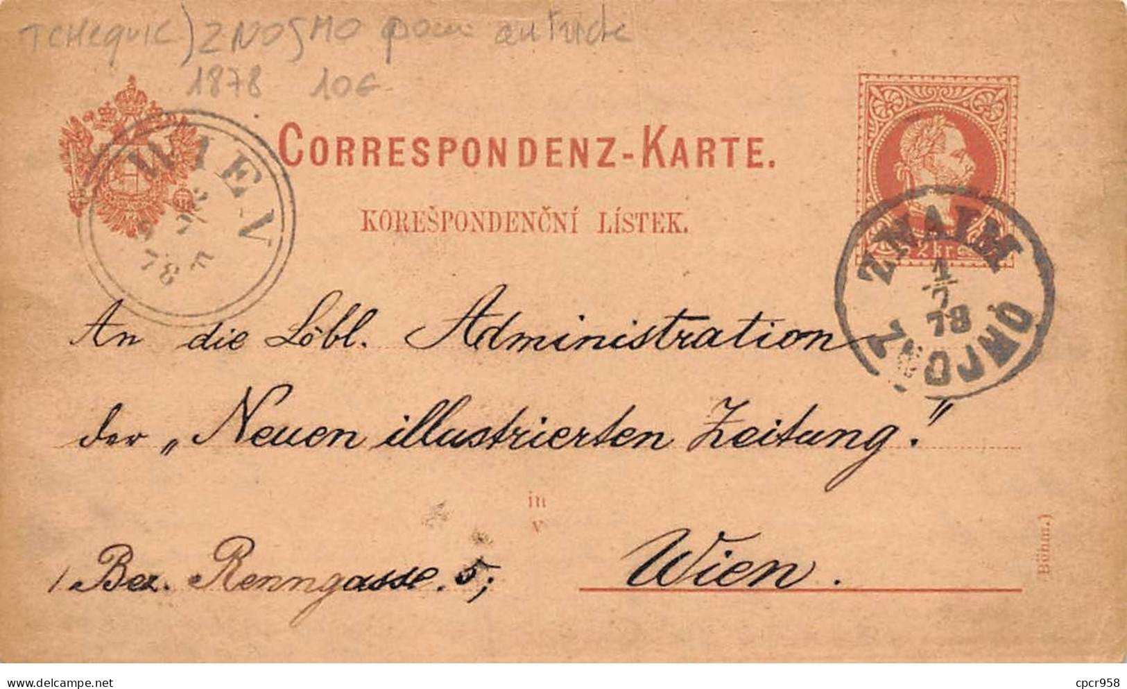 TCHEQUIE - SAN45700 - Znojmo Pour Autriche - 1878 - Tschechische Republik