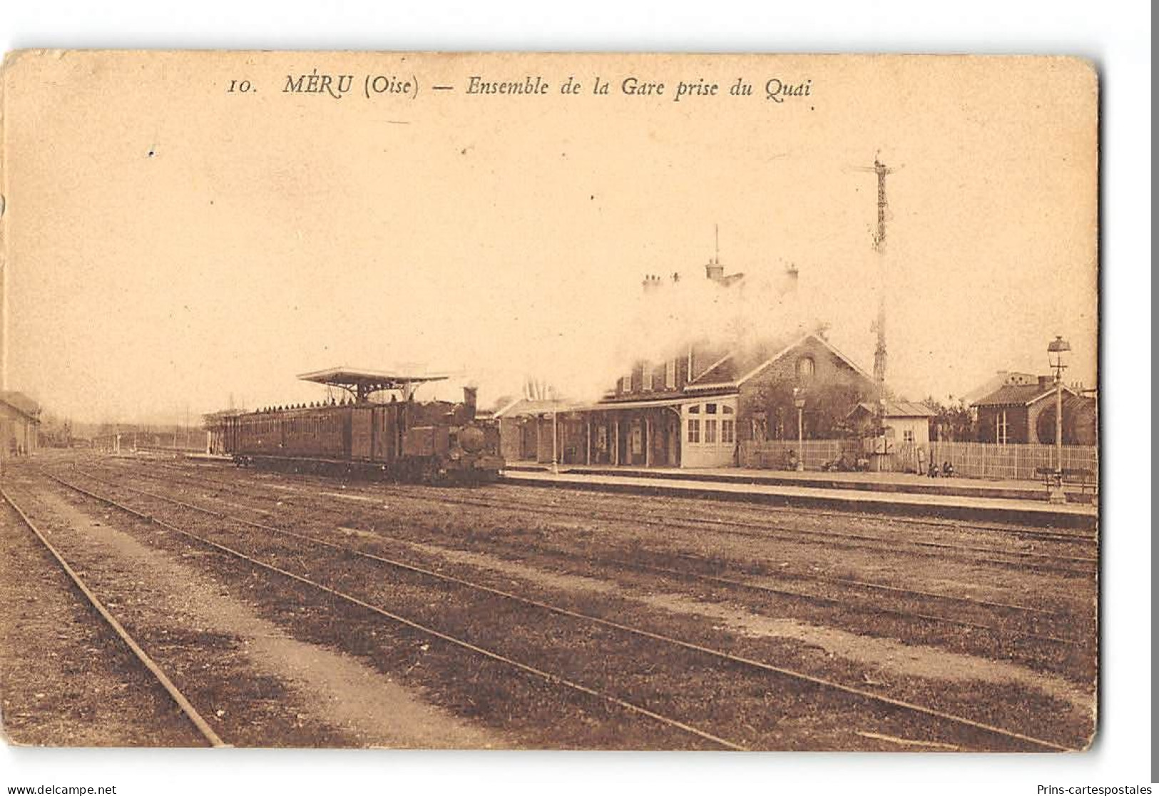 CPA 60 Méru La Gare Et Le Train Tramway - Meru