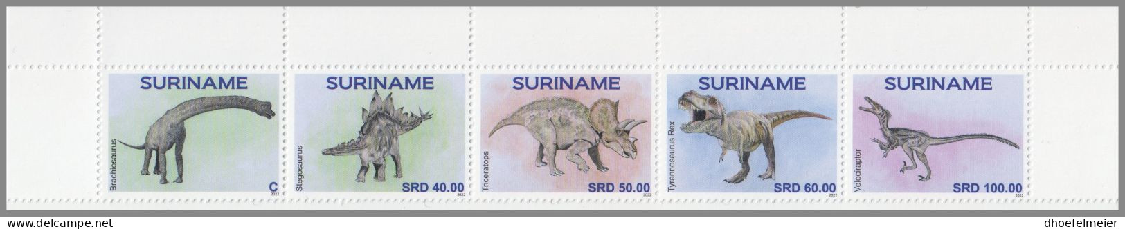 SURINAME 2022 MNH Dinosaurs Dinosaurier 5v – OFFICIAL ISSUE – DHQ49610 - Préhistoriques