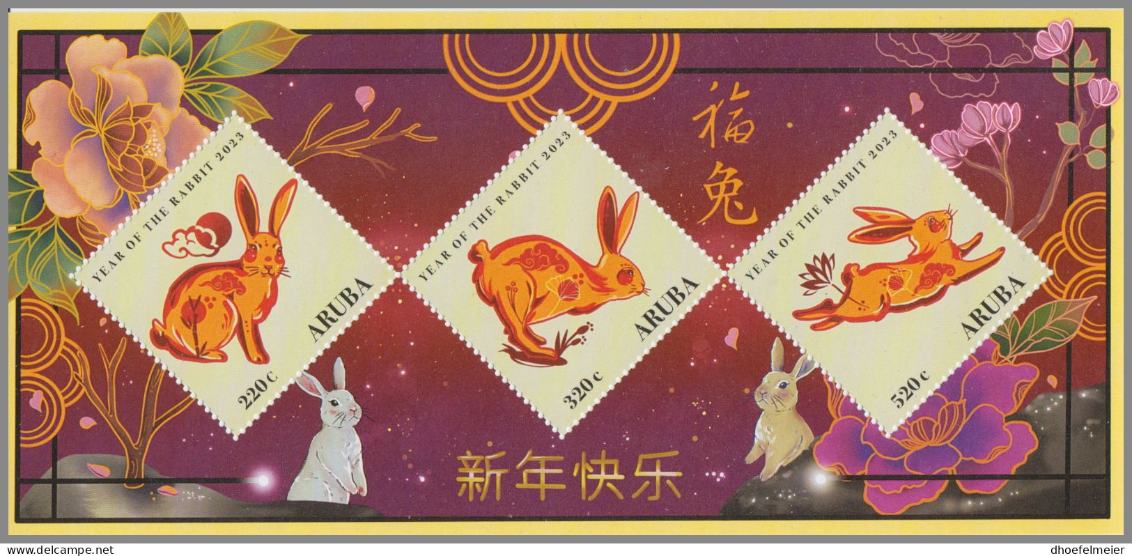 ARUBA 2023 MNH Year Of Ther Rabbit Jahr Des Hasen M/S – OFFICIAL ISSUE – DHQ49610 - Año Nuevo Chino