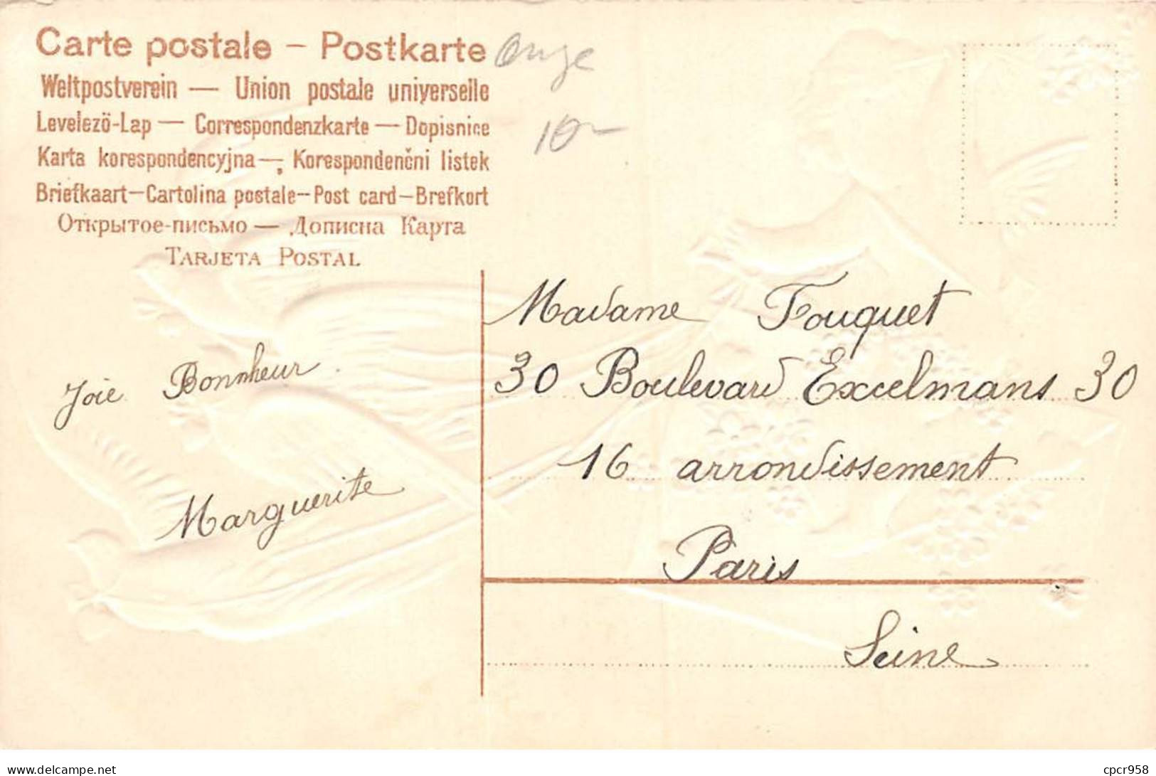 Anges - N°85336 - Bonne Fête - Ange Assis Sur Une Enveloppe Tirée Par Des Colombes - Carte Gaufrée - Engelen