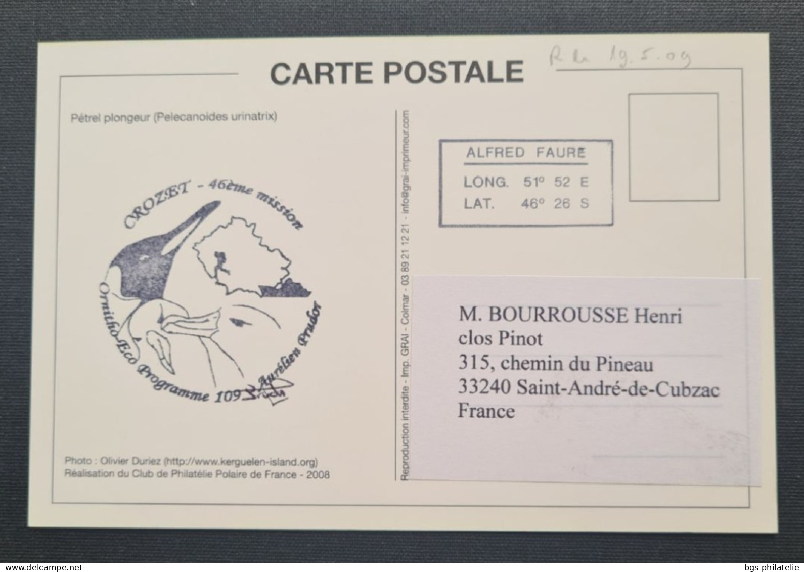 TAAF, Timbre Numéro 533 Oblitéré De CROZET Le 1/1/2009. - Storia Postale