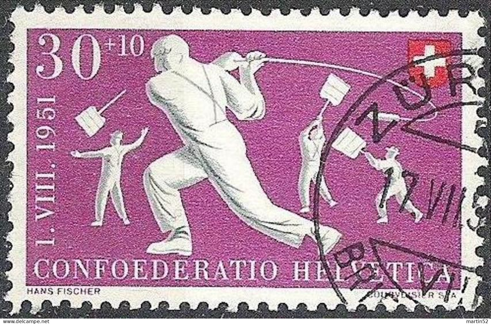 Schweiz Suisse Pro Patria 1951: Hornussen Zu WII 54 Mi 558 Yv 510 Mit ⊙ ZÜRICH 17.VII.51 BRIEFANNAHME (Zu CHF 24.00) - Gebruikt