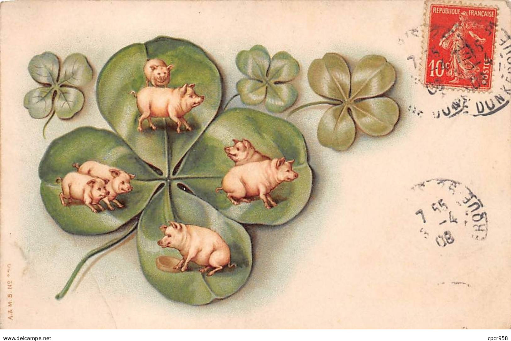 Animaux - N°85549 - Cochons - Cochons Et Leurs Petits Sur Les Feuilles D'un Trèfle - Schweine