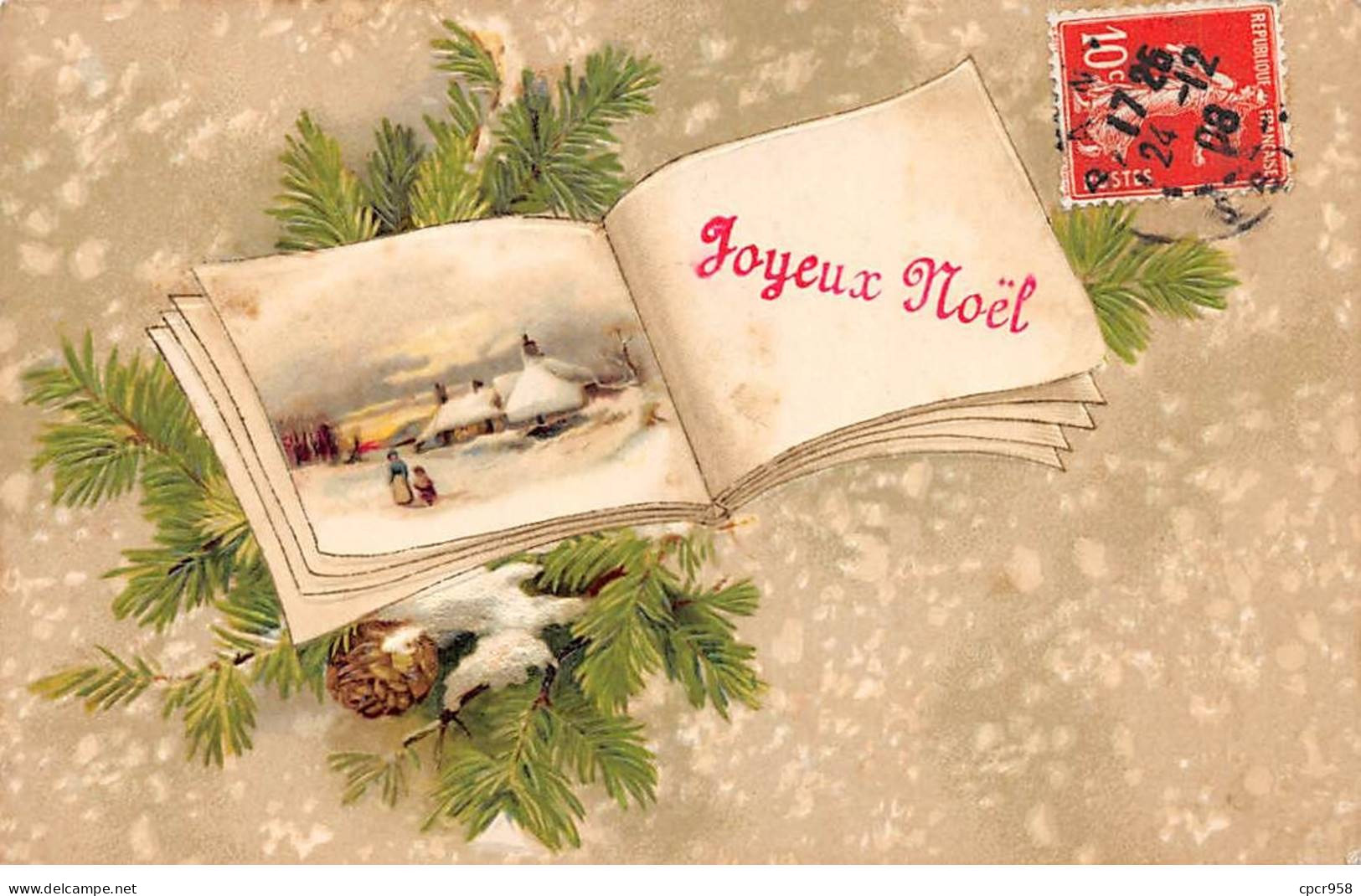 Noël - N°85450 - Joyeux Noël - Un Paysage Enneigé Sur Une Page De Livre - Carte Gaufrée - Autres & Non Classés