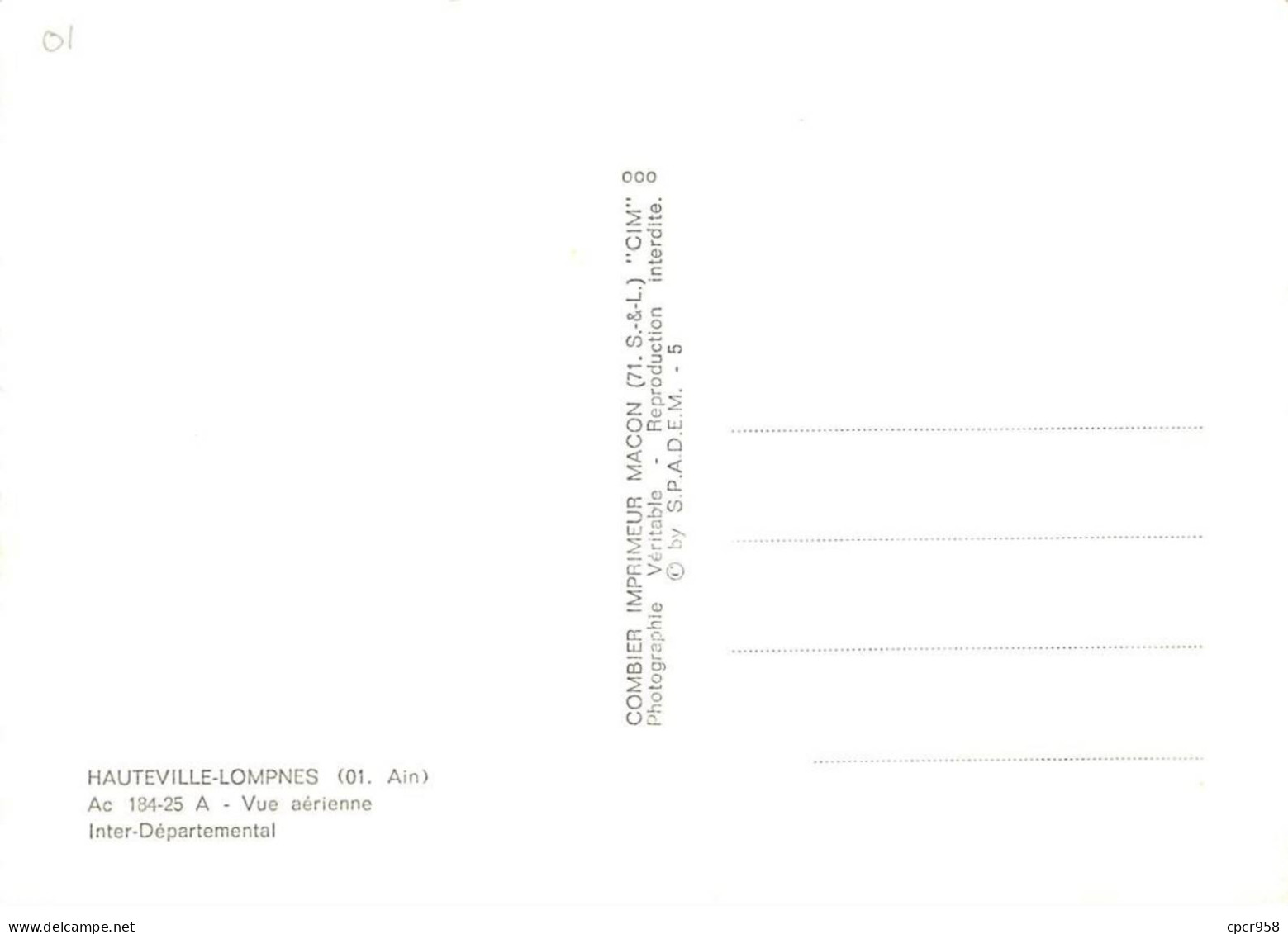 01 . N° Kri11217 . Hauteville- Lompnes  .vue Aerienne  . N°ac18425 A   . Edition Combier . Cpsm 10X15 Cm . - Hauteville-Lompnes