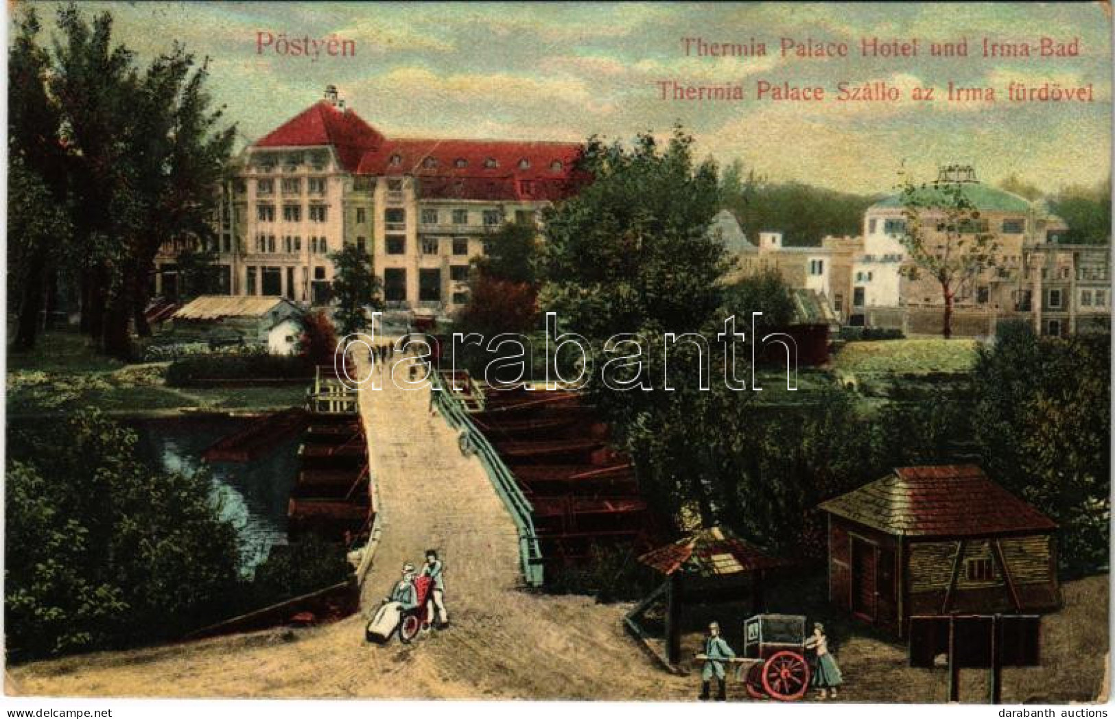 T2/T3 1912 Pöstyén, Pistyan, Piestany; Thermia Palace Szálló Az Irma Fürdővel, Fürdőkocsi / Spa, Hotel, Bath, Spa Carria - Unclassified