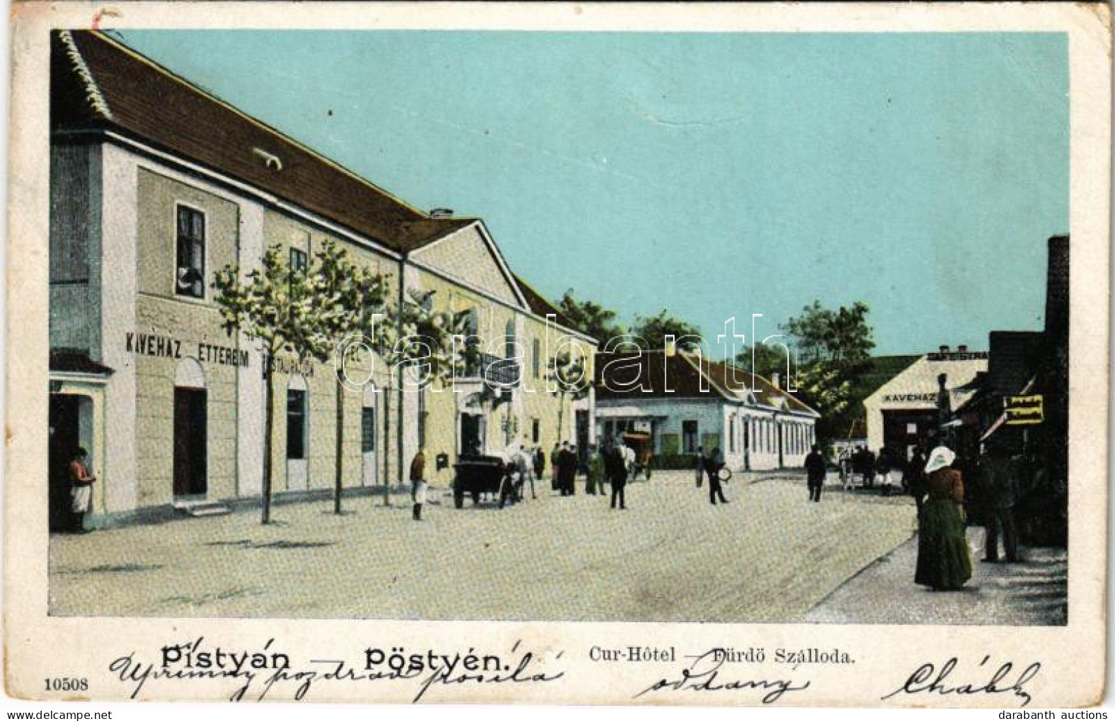 T2/T3 1901 Pöstyén, Pistyan, Piestany; Fürdő Szálloda, Kávéház és étterem. A. Bernas Kiadása 1908. / Cur-Hotel / Spa, Ho - Unclassified