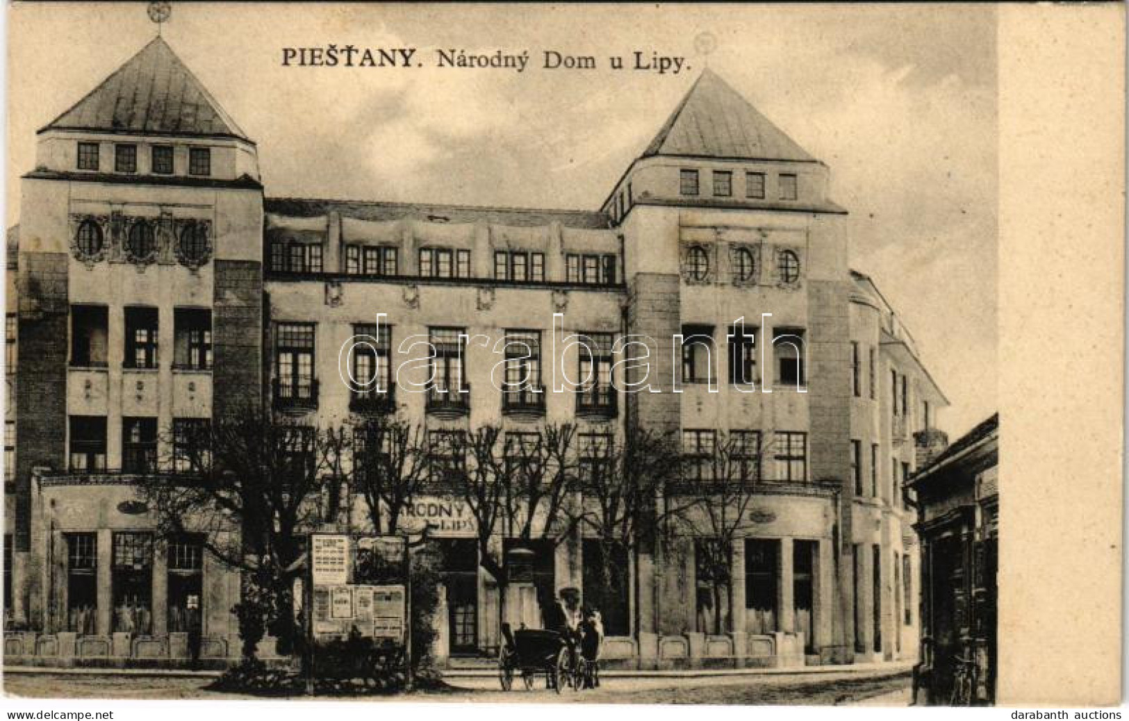 T2/T3 1928 Pöstyén, Pistyan, Piestany; Národny Dom U Lipy / Szálloda. Ján Berának Kiadása / Hotel (fl) - Unclassified