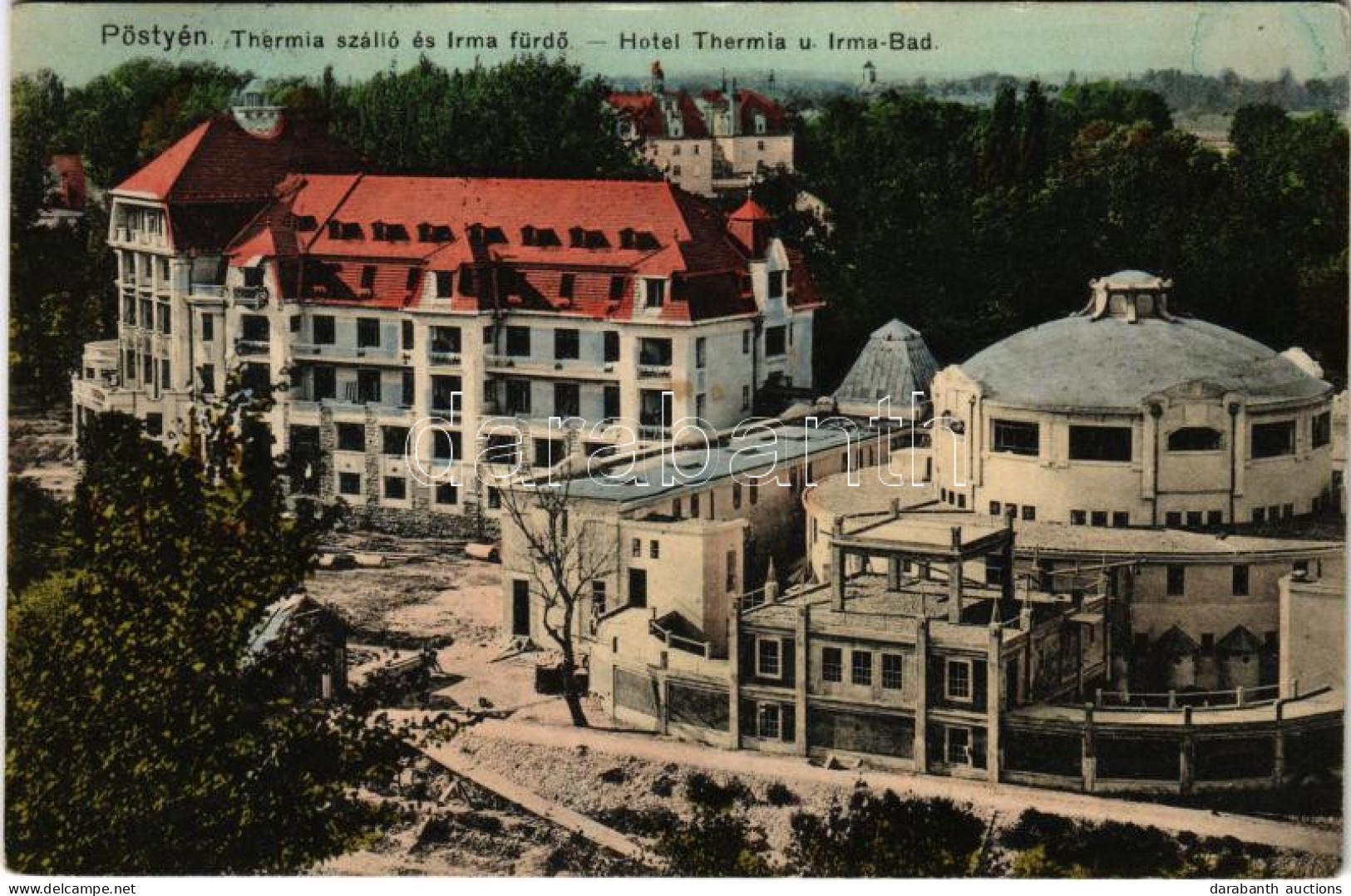 T2/T3 1912 Pöstyén, Piestany; Thermia Szálló és Irma Fürdő. Kohn Bernát Kiadása / Hotel And Spa - Unclassified