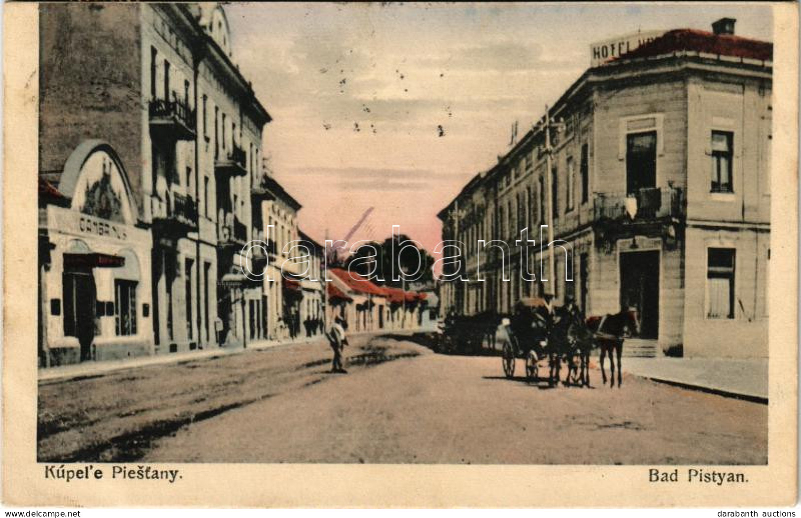 T2 1923 Pöstyén-fürdő, Kúpele Piestany; Deák Ferenc Utca, Herzog és Metropole Szálloda, étterem. G. Jilovsky Kiadása / S - Unclassified