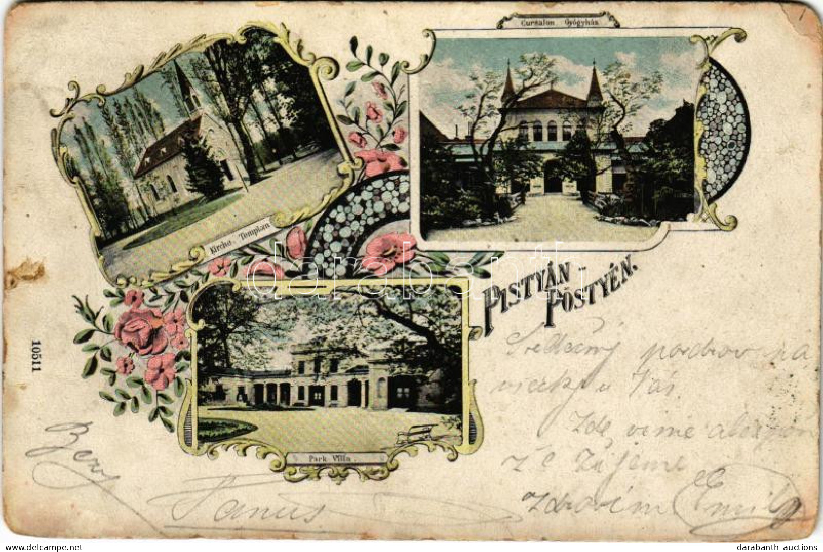 T3/T4 1901 Pöstyén, Piestany, Pistyan; Templom, Gyógyház, Park Villa / Church, Spa, Bath, Villa. Art Nouveau, Floral, Li - Unclassified