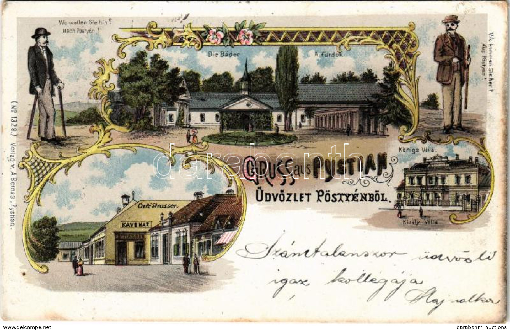 T2/T3 1899 (Vorläufer) Pöstyén, Pystian, Piestany; Die Bäder, Königs Villa, Café Strasser, Wo Wollen Sie Hin? Nach Pösty - Unclassified