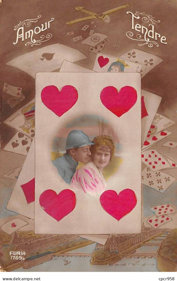 Jeux - N°85728 - Amour Tendre - Carte à Jouer 4 Coeur, Couple S'embrassant - Playing Cards