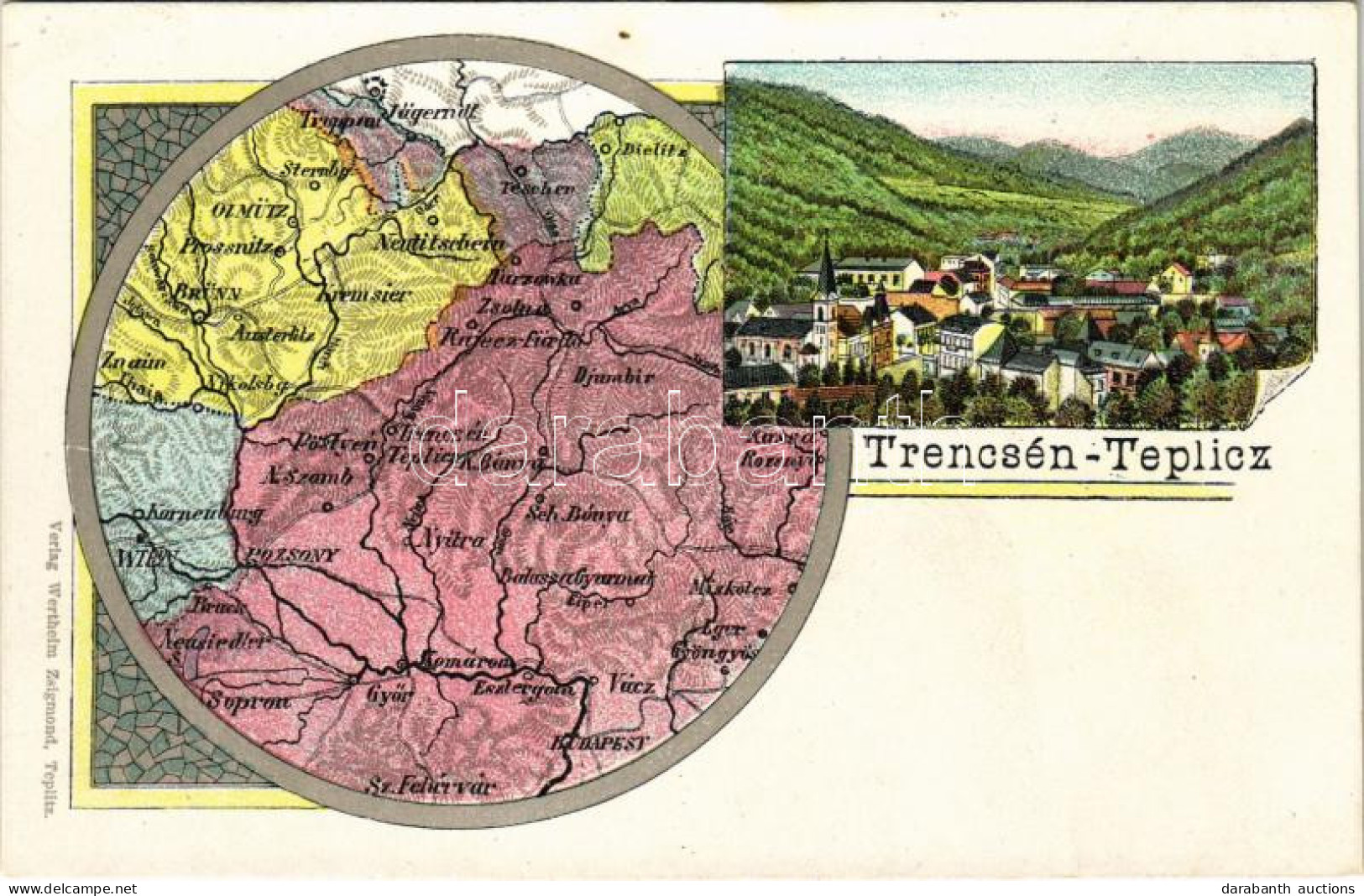 ** T1/T2 Trencsénteplic, Trencianske Teplice; Gyógyterem, Fürdő, Térkép. Wertheim Zsigmond Kiadása / Spa, Bath, Map. Art - Unclassified