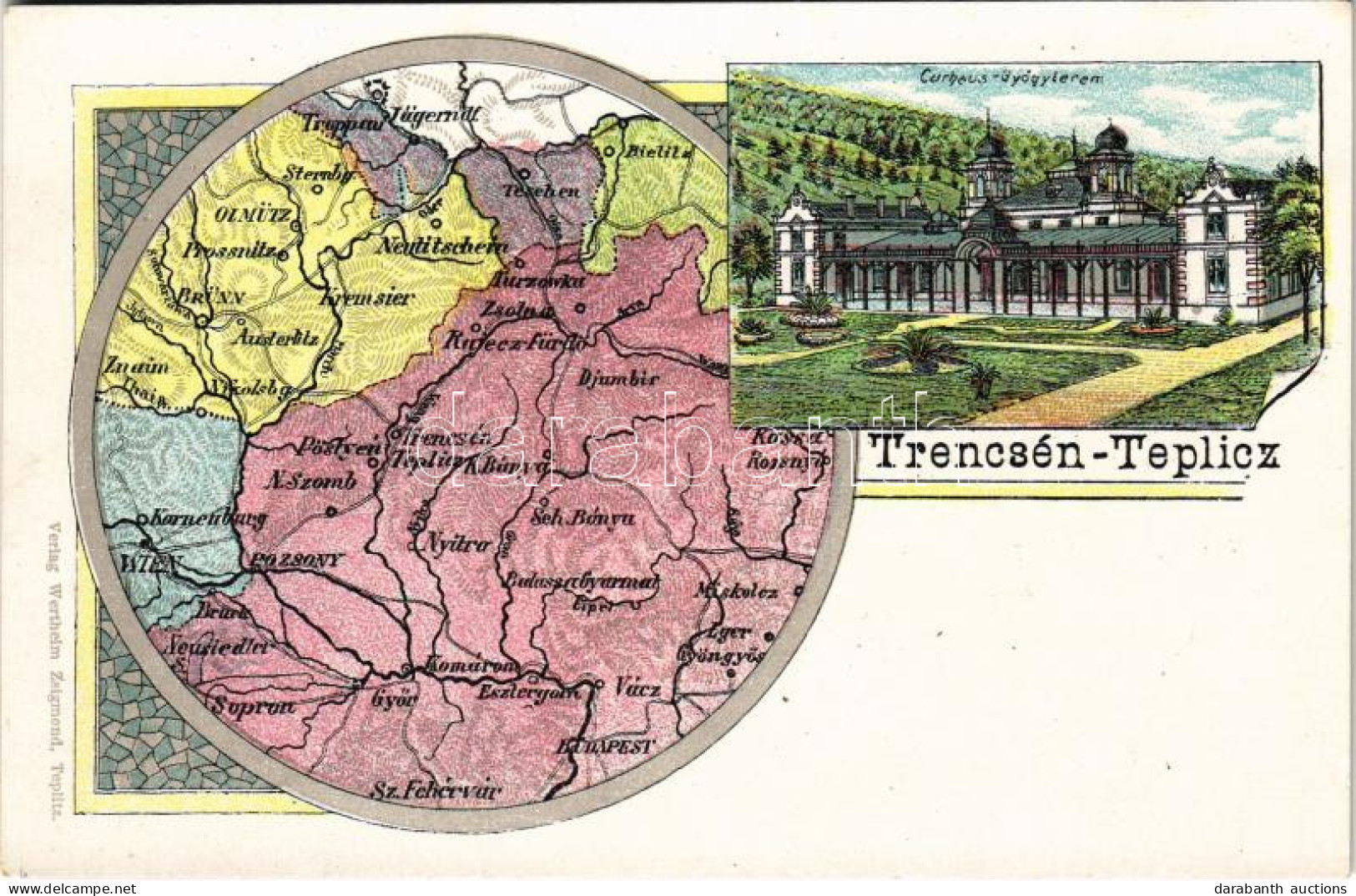 ** T2 Trencsénteplic, Trencianske Teplice; Gyógyterem, Fürdő, Térkép. Wertheim Zsigmond Kiadása / Spa, Bath, Map. Art No - Unclassified