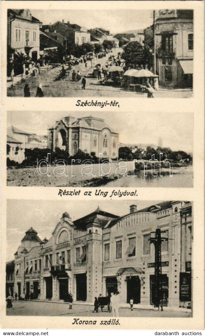 * T2/T3 Ungvár, Uzshorod, Uzhhorod, Uzhorod; Széchenyi Tér, Részlet Az Ung Folyóval, Zsinagóga, Korona Szálló / Square,  - Sin Clasificación