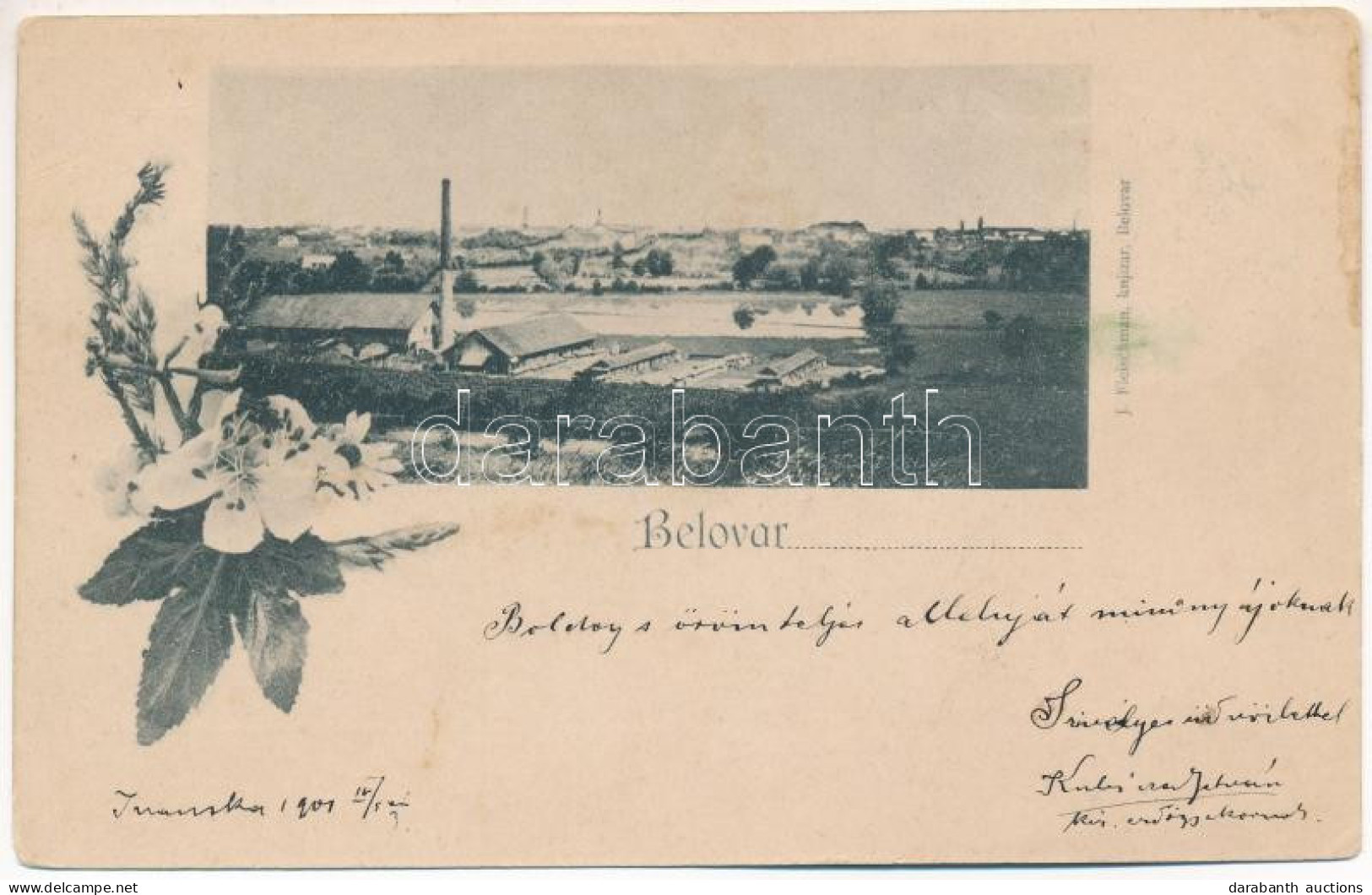 * T2/T3 1901 Belovár, Bjelovar; Gyár / Tvornica / Factory. Floral (EB) - Ohne Zuordnung