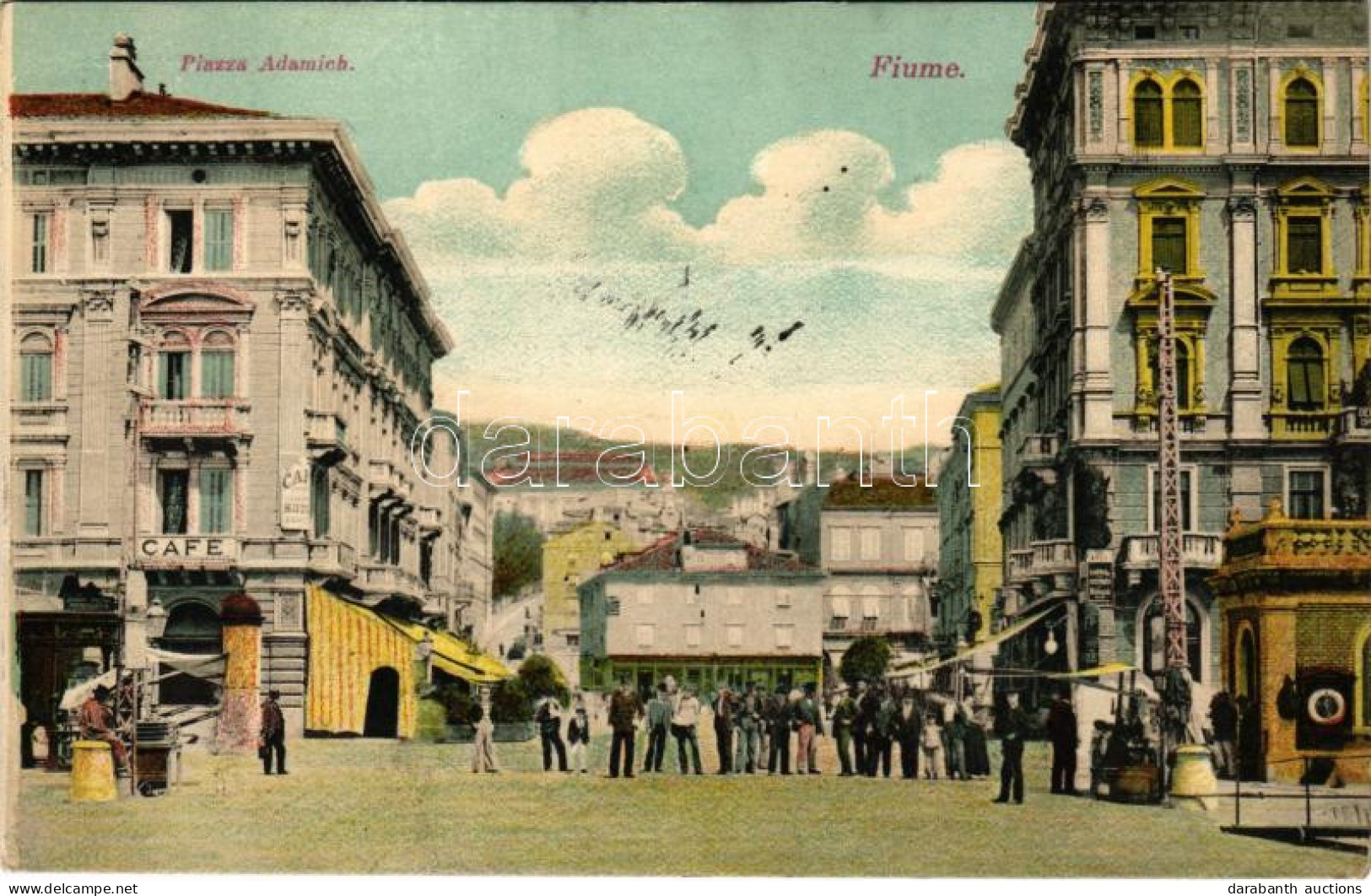 T2/T3 1909 Fiume, Rijeka; Piazza Adamich, Vida Del Lido, Hotel Cafe - Non Classés