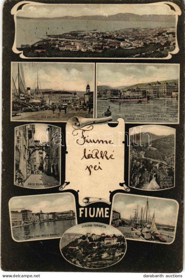 T3 1911 Fiume, Rijeka; Arco Romano, Via Del Molo, Palazzo Adria E Governo Marittimo, Stretto Di Fiumara, Canalede La Fiu - Ohne Zuordnung