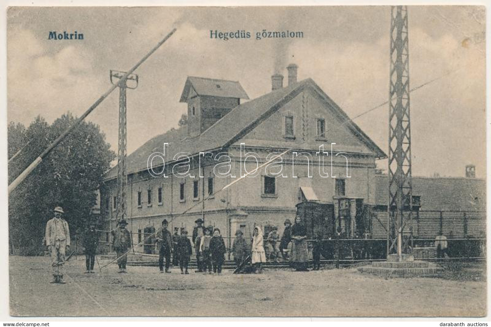 * T2/T3 1919 Homokrév, Mokrin; Hegedüs Gőzmalom, Vasúti Sorompó, Vonat / Steam Mill, Railway Barrier, Train (EB) - Unclassified