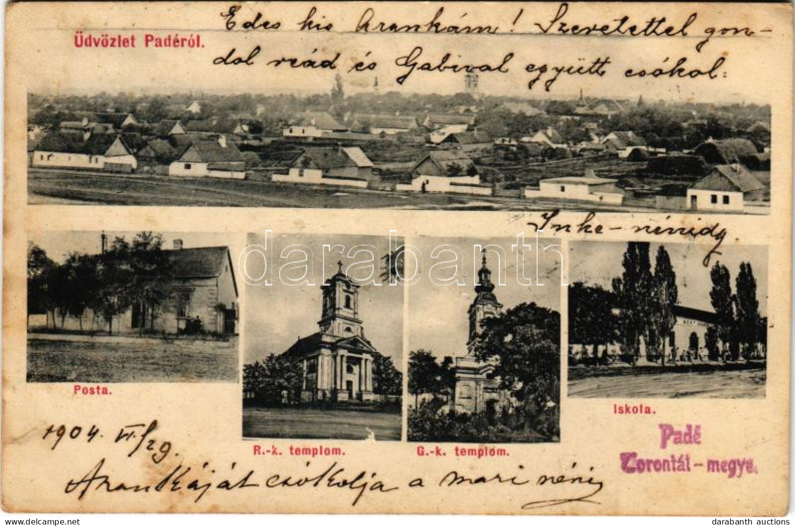 T2/T3 1904 Padé, Padej; Látkép, Posta, Római Katolikus Templom, Görögkeleti (ortodox) Templom, Iskola / General View, Po - Non Classés