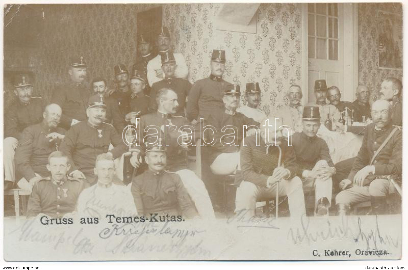 * T3 1902 Temeskutas, Temes-Kutas, Gudurica; Gruss Aus Temes-Kutas / Osztrák-magyar Katonák és Tisztek Csoportképe / Aus - Unclassified
