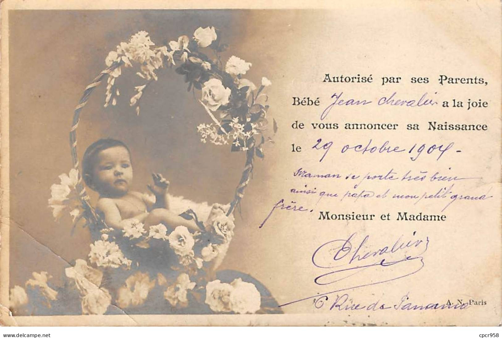 Enfants - N°85660 - Autorisé Par Ses Parents .... - Bébé Dans Un Panier Décoré De Fleurs - Carte Pliée Vendue En L'état - Abbildungen