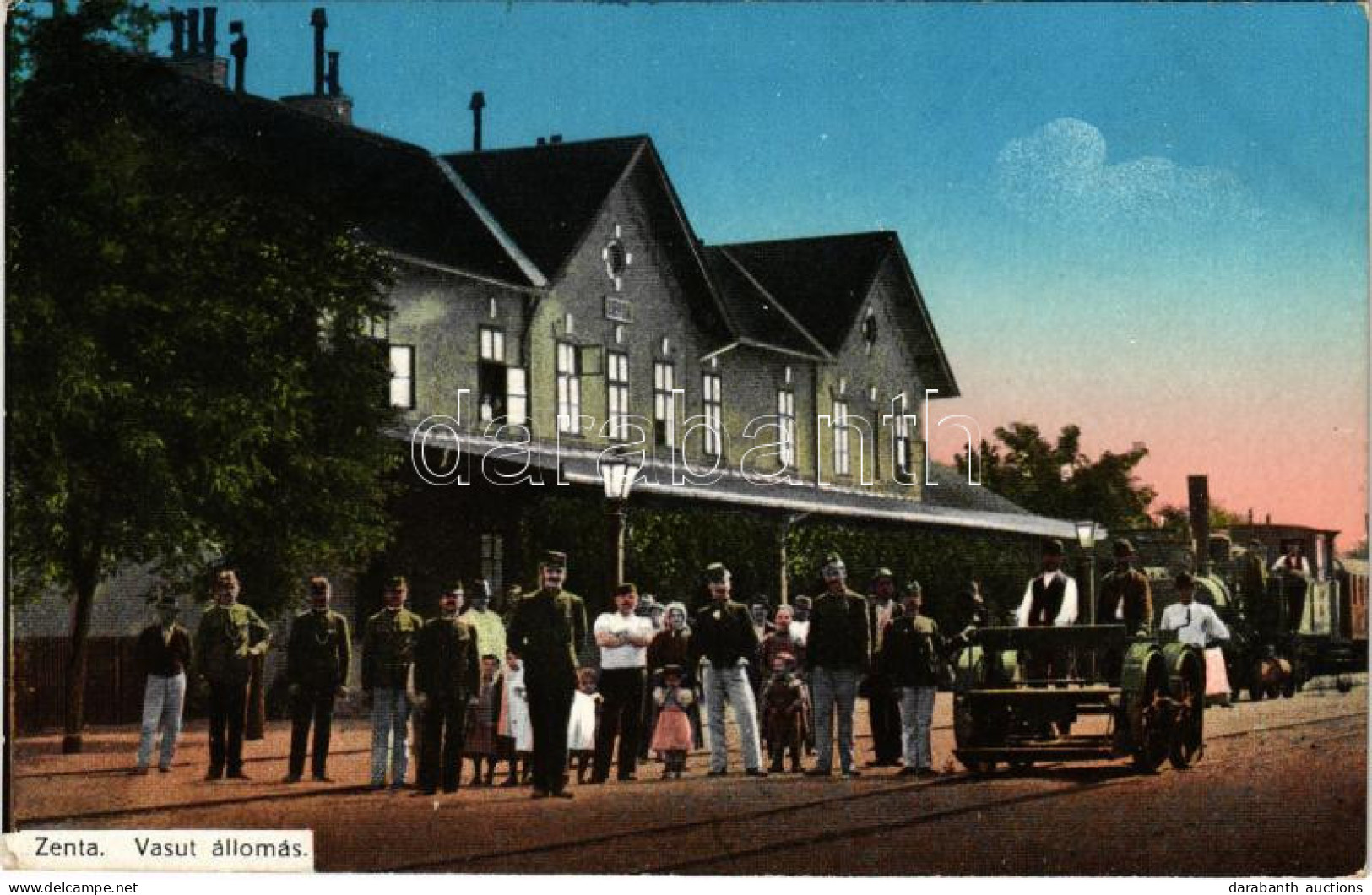 T2/T3 1915 Zenta, Senta; Vasútállomás, Vasutasok, Hajtány, Gőzmozdony, Vonat. Politzer Sándor Kiadása / Railway Station, - Sin Clasificación