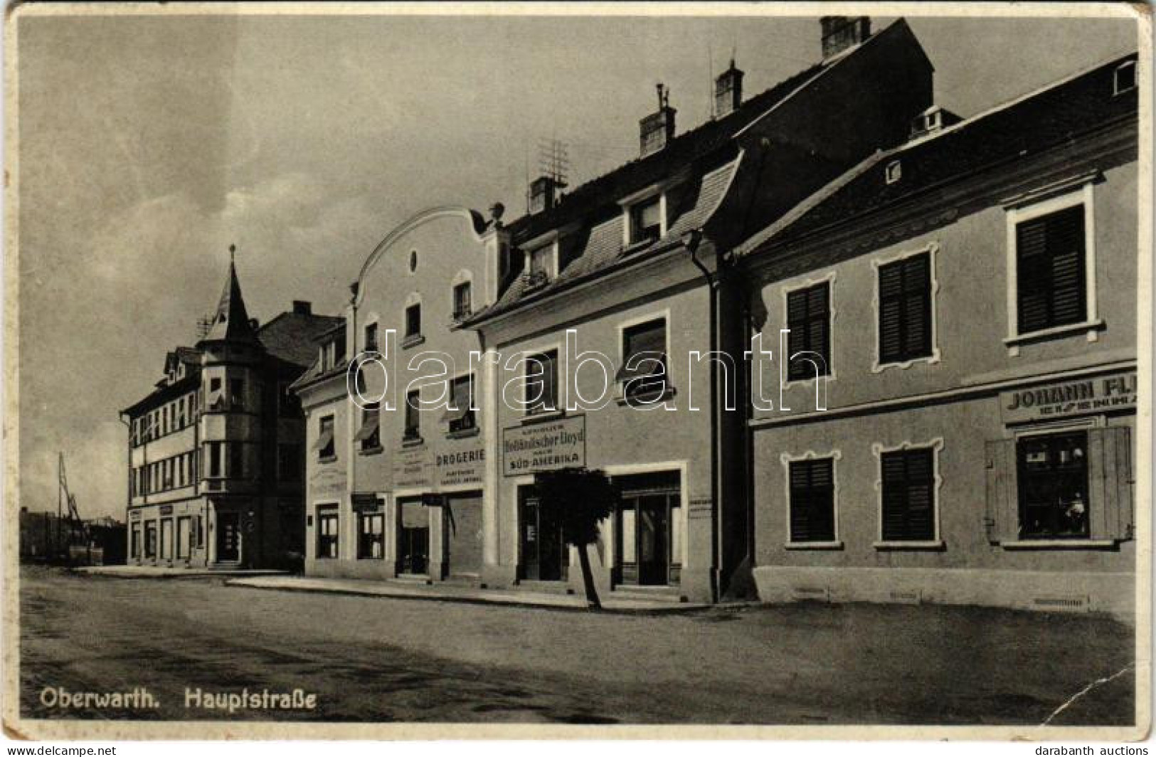 T3 1938 Felsőőr, Oberwart; Hauptstraße, Königlich Holländischer Lloyd Nach Süd-Amerika / Fő Utca, Drogéria, Gyógyszertár - Unclassified