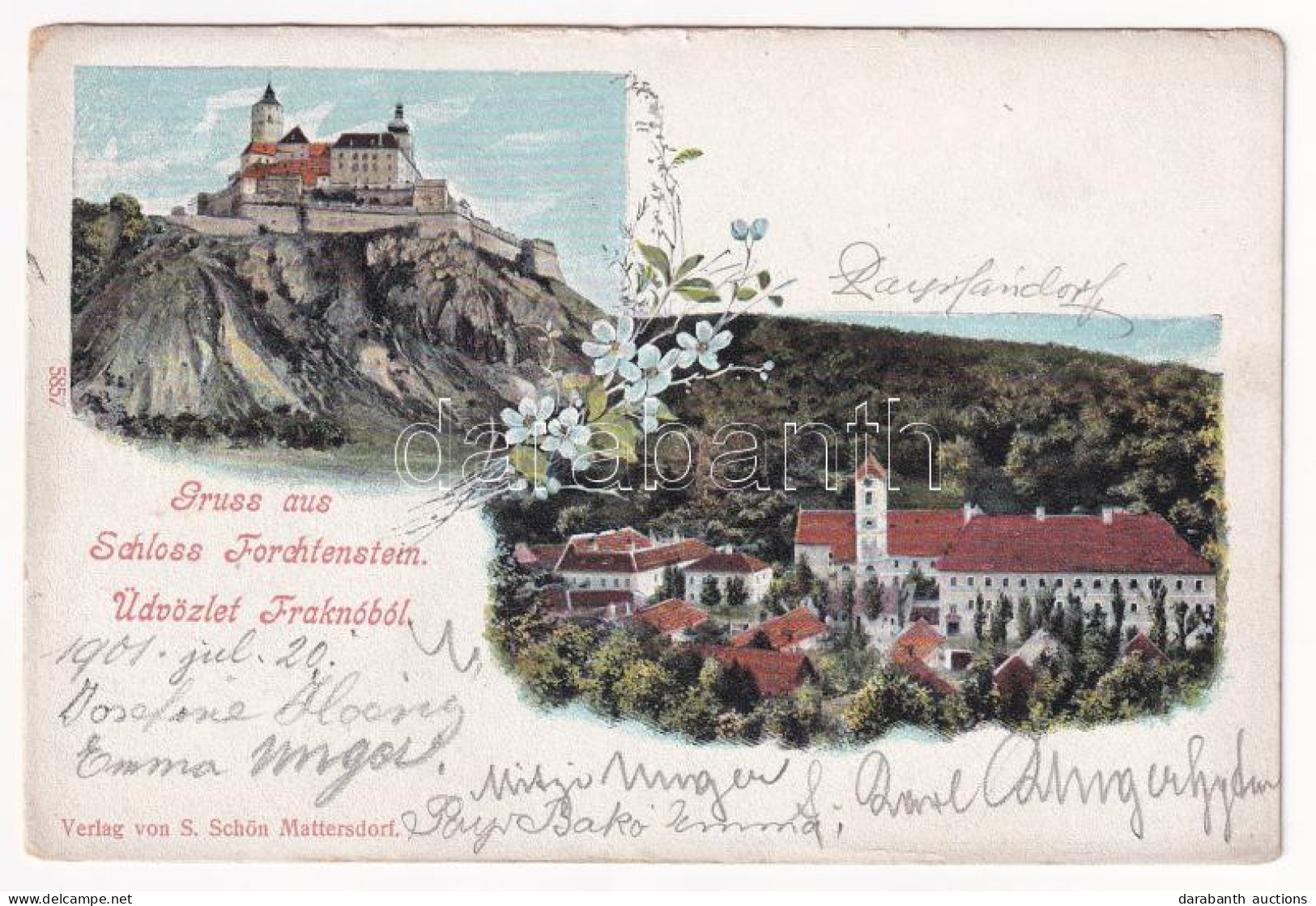 * T3 1901 Fraknó, Forchtenau, Forchtenstein; Schloss / Fraknó Vára, Látkép. S. Schön Kiadása / Castle, General View. Flo - Sin Clasificación