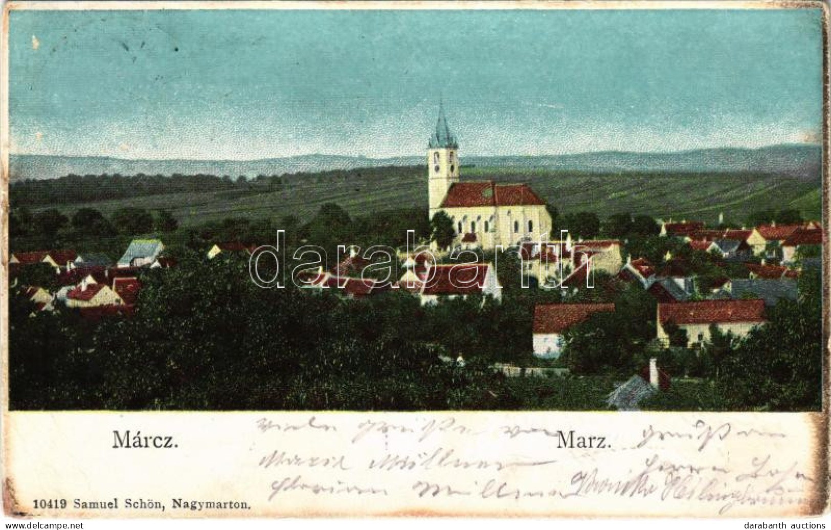 T3 1907 Márcfalva, Marz; Látkép, Templom. Samuel Schön Kiadása / General View, Church + "NAGYKANIZSA - WIEN 24 B" Vasúti - Unclassified