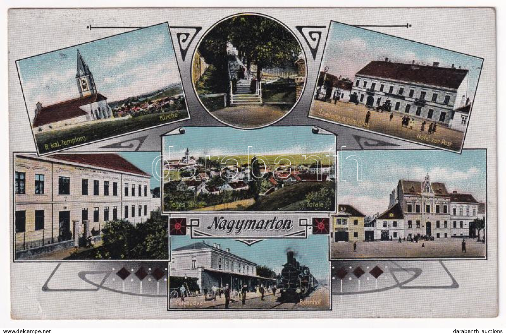 T2/T3 1917 Nagymarton, Mattersdorf, Mattersburg; Római Katolikus Templom, Szálloda A Postához, Állami Elemi Iskola, Pály - Ohne Zuordnung