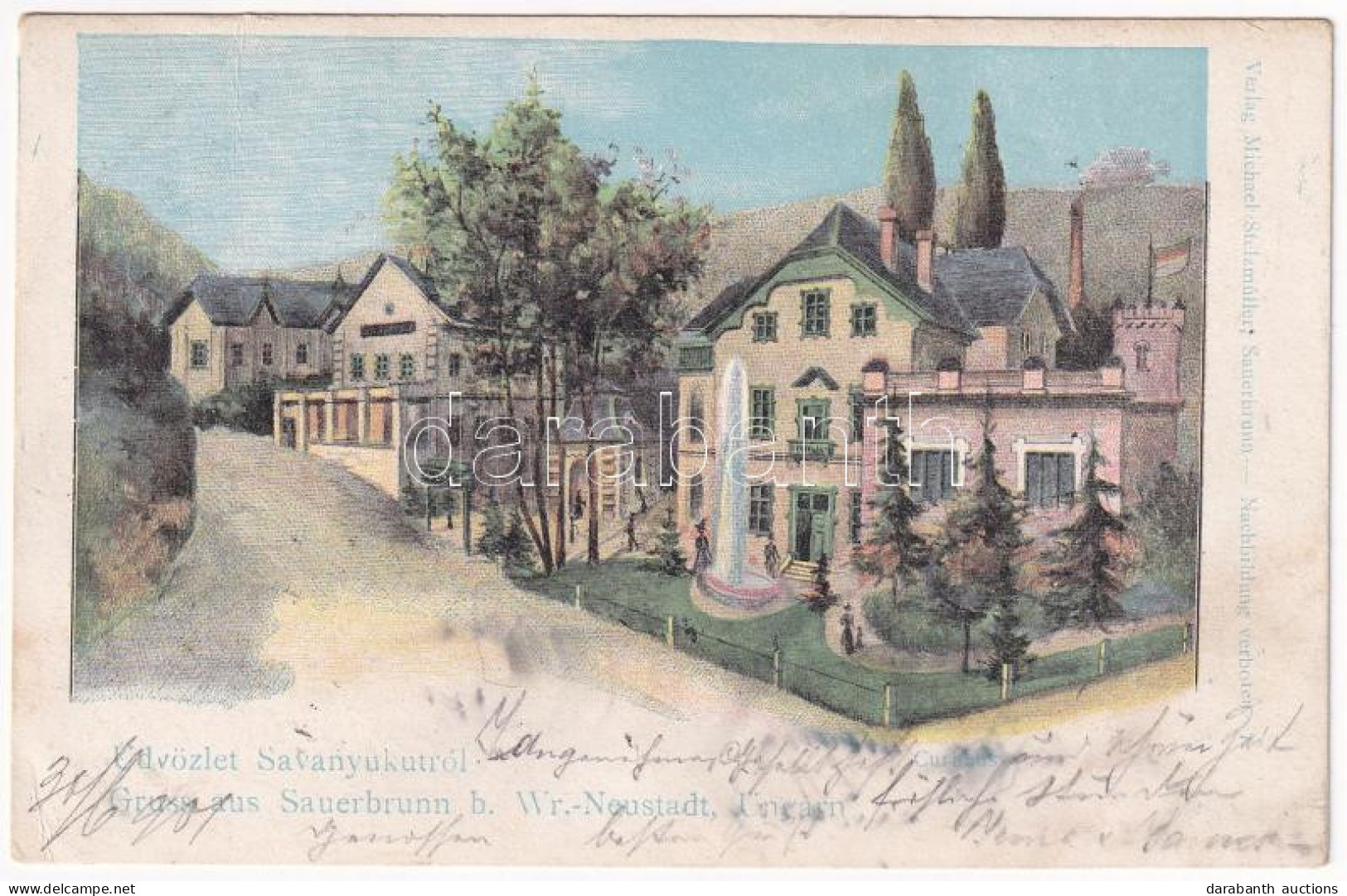 * T2/T3 1901 Savanyúkút, Sauerbrunn; Curhaus / Gyógyterem. Michael Stelzmüller Kiadása / Spa, Bath (EK) - Ohne Zuordnung