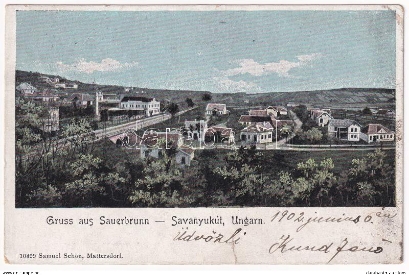 T3 1902 Savanyúkút, Sauerbrunn; Látkép, Vasútállomás. Samuel Schön Kiadása / General View, Railway Station (r) - Unclassified