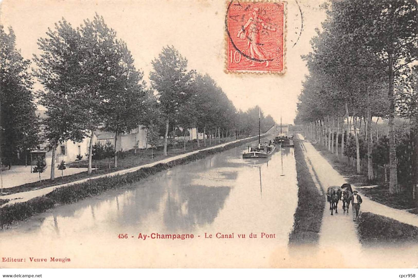 51-SAN59363-AY-EN-CHAMPAGNE.Le Canal Vu Du Pont.Péniche - Ay En Champagne