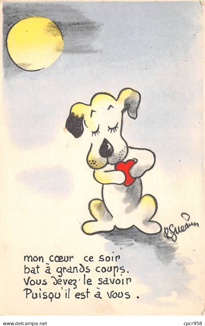 Animaux - N°85580 - Chien - Mon Coeur Ce Soir Bat à Grand Coeur .... - Chien Au Clair De Lune - Hunde