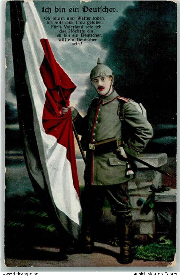 39622005 - Deutscher Landser Mit Pickelhaube Und Schwarz-Weiss-Roter Fahne Ich Bin Ein Deutscher Gedicht Zensurstempel  - Guerra 1914-18