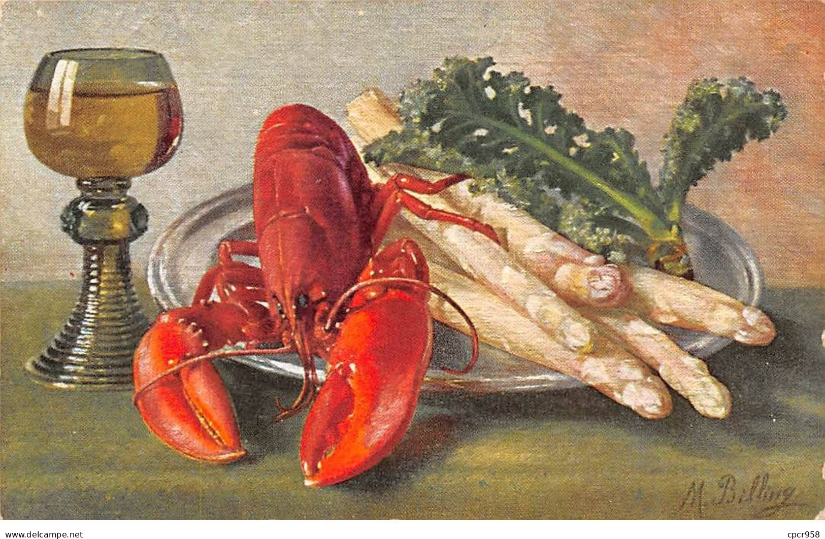 Illustrateur - N°85131 - M. Billing - Plat Avec Des Asperges Et Un Homard Près D'un Verre De Vin Blanc - Billing, M.