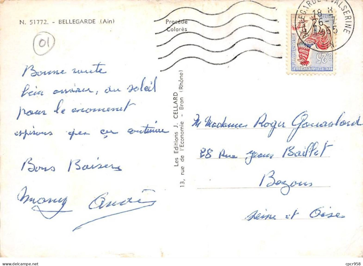 01 . N° Kri11202. Bellegarde. Multivue   . N°51772 . Edition J.celllard . Cpsm 10X15 Cm . - Bellegarde-sur-Valserine