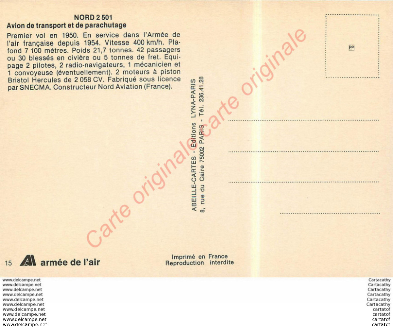 NORD 2501 . Avion De Transport Et De Parachutage . - Sonstige & Ohne Zuordnung