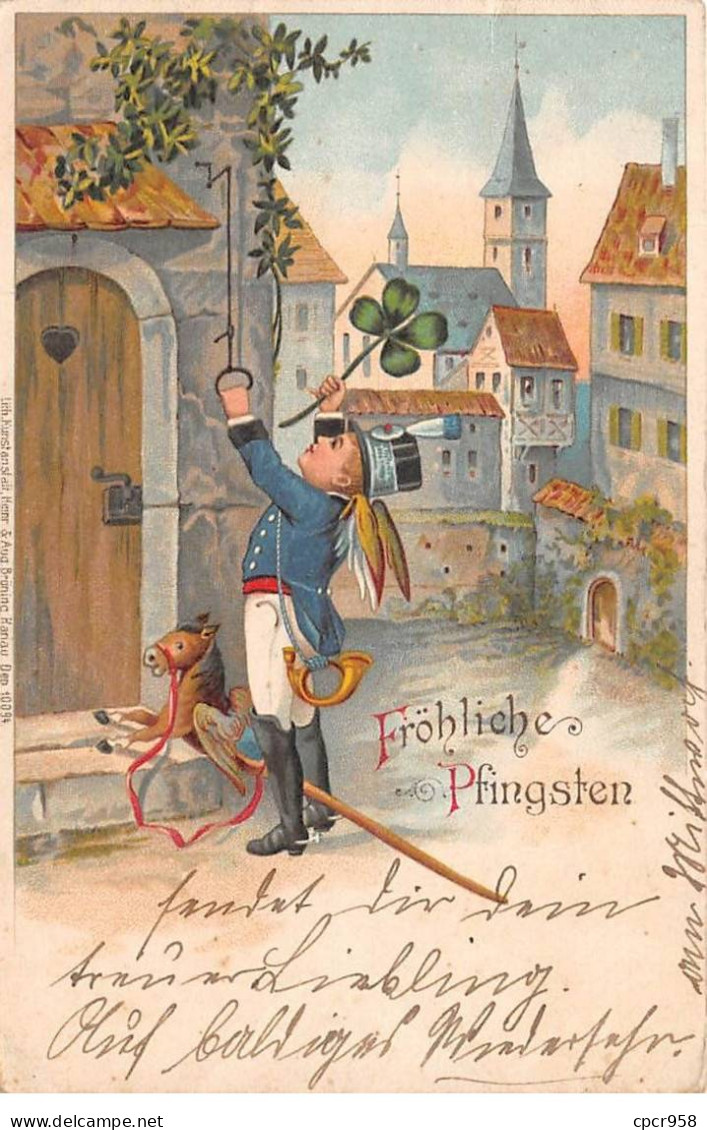 Illustrateur - N°85126 - Fröhliche Pfingsten - Jeune Garçon Habillé En Soldat Sonnant à Une Porte - Andere & Zonder Classificatie