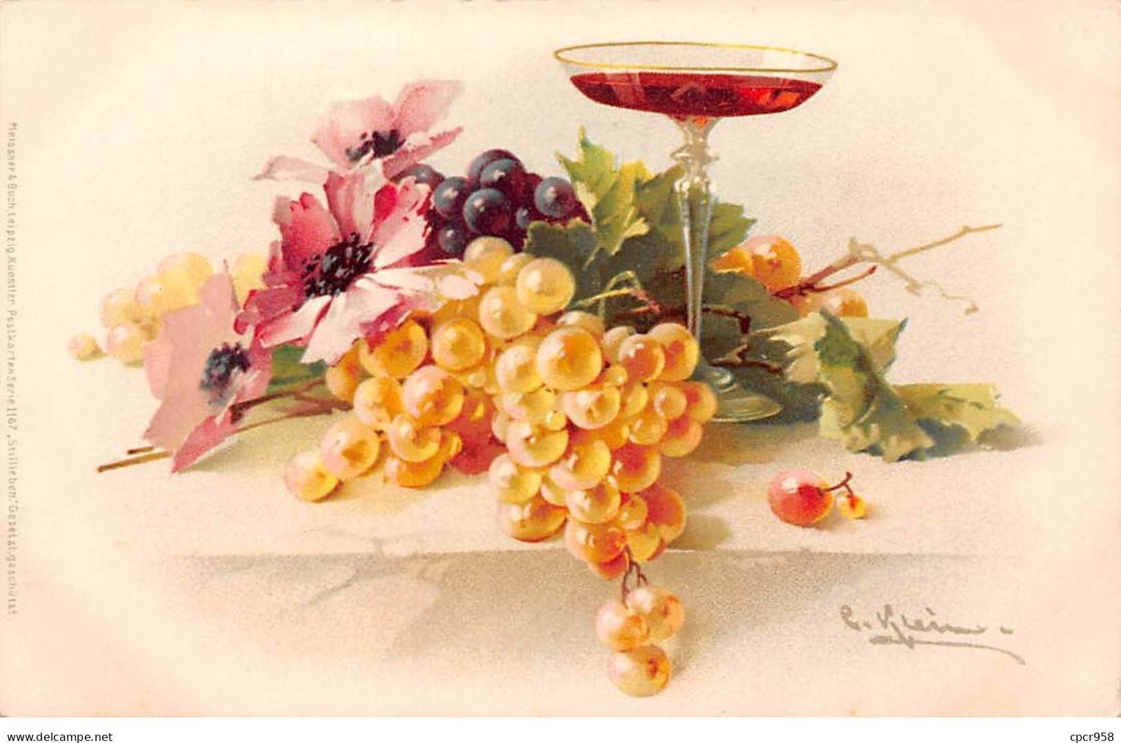 Illustrateur - N°86164 - C. Klein - Fleurs, Grappes De Raisin Près D'une Coupe De Vin - Klein, Catharina