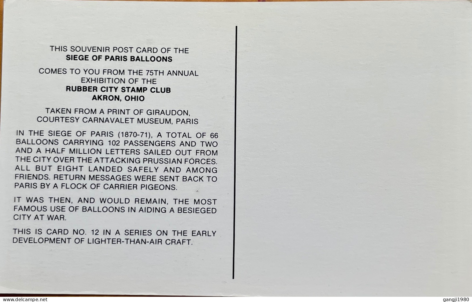 POSTCARD FRANCE STEGE OF PARIS 1870-71 66 BALLOONS CARRY 102 PASSENGER &2½ MILLION LETTERS - Luchtballon