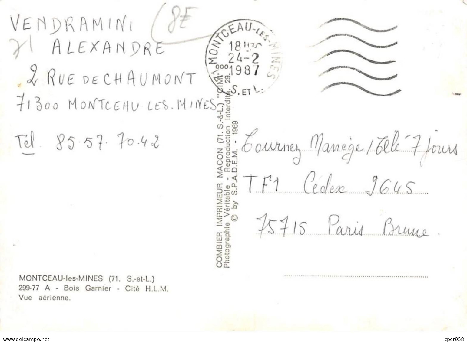 71 - SAN61157 - MONCEAU LES MNES - Bois Garnier - Cité HLM - Vue Aérienne - Combier 299-77 A - CPSM 10x15 Cm - Montceau Les Mines