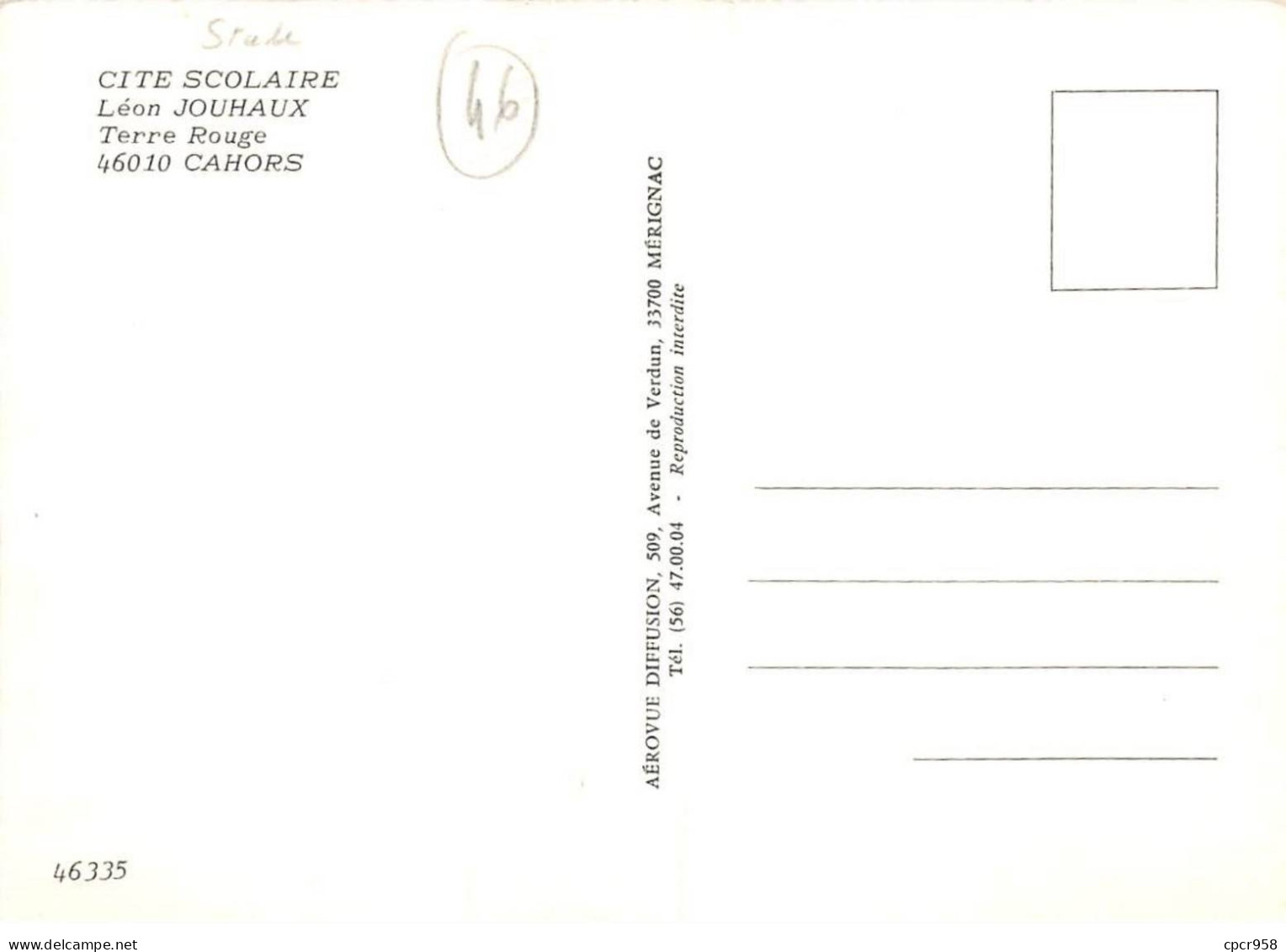 46 - SAN61591 - CAHORS - Cité Scolaire Leon Jouhaux - Terre Rouge - Stade - Aérovue Diffusion - CPSM 10x15 Cm - Cahors