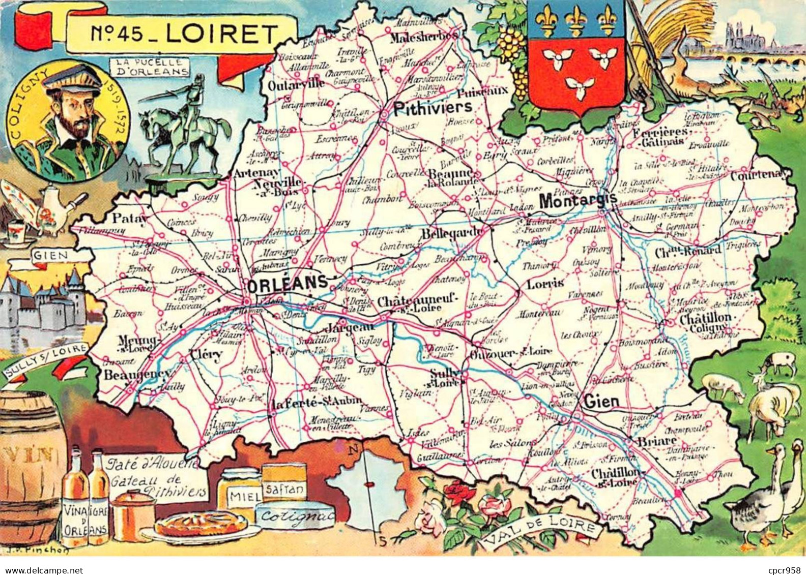 45 - SAN61582 - LOIRET - Carte Géographique Du Département - Estel - CPSM 10x15 Cm - Autres & Non Classés